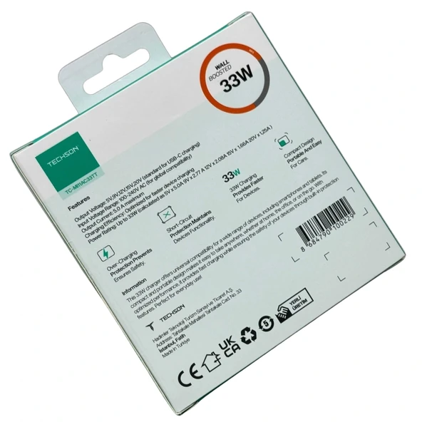 TECHSON 33W Type-C + USB Şarj Adaptörü Kablo Seti MI11AC33TT - Resim 2
