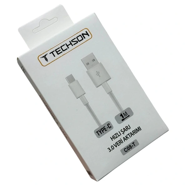 TECHSON Type-C 2.4A Hızlı Şarj Kablo USB 3.0 Veri Aktarımı 1m C08-T ürün görseli 1