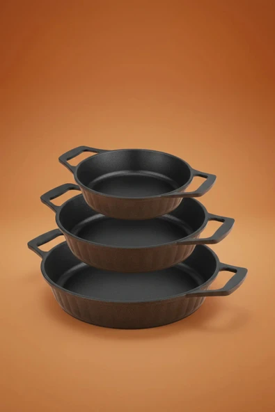Bambum Lizbon 3'lü Döküm Sahan Seti Siyah 18-20-22 CM B6638 ürün görseli 1