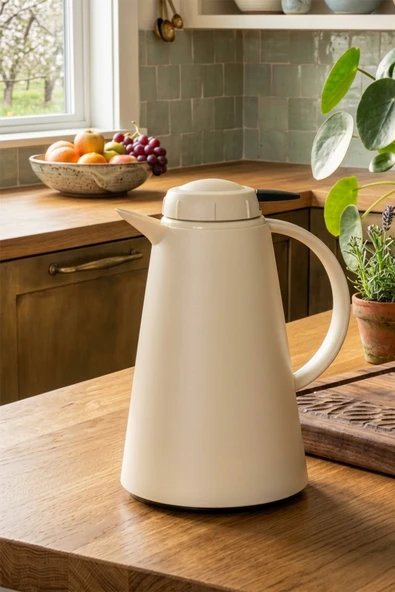 Herevin 161714-590 Plastik Termos Çay Termosu Su Termosu Sürahi 1,2 Litre Krem ürün görseli 1