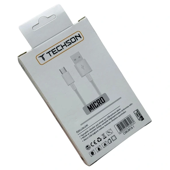 TECHSON Micro USB 2.4A Hızlı Şarj Kablo USB 3.0 Veri Aktarımı 1m C08-M ürün görseli 1