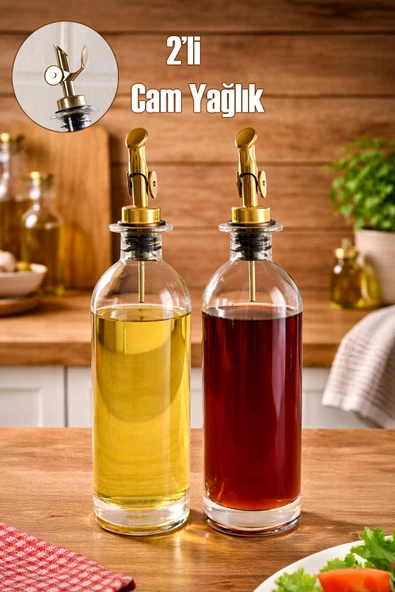 Porsima 3890 Gold Sızdırmaz Kapaklı Cam 2li Yağlık Sirkelik Yağdanlık Seti 500+500 ml ürün görseli 1