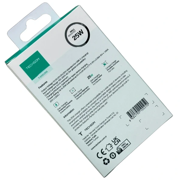 TECHSON 25W Type-C Adaptör şarj Başlığı Siyah S10C25S - Resim 2