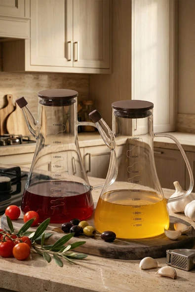 Porsima LM-0106 Serra Kapaklı Borosilikat Cam 2li Yağlık Sirkelik Yağdanlık Seti 1000ml ürün görseli 1