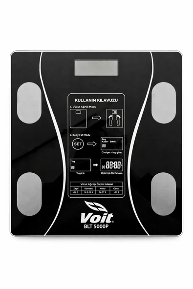 Voit Akıllı Bluetooth Dijital Baskül - Yağ Ölçer - Vücut Analizi - Siyah ürün görseli 1