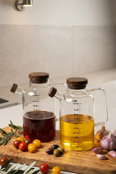 Porsima LM-0108 Verra Kapaklı Borosilikat Cam 2li Yağlık Sirkelik Yağdanlık Seti 1000ml ürün görseli 1