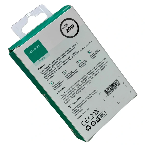 TECHSON 20W Type-C Hızlı Şarj Adaptörü Şarj Başlığı PDC20 - Resim 2