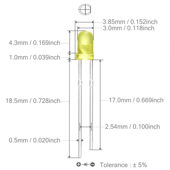 3mm Led Sarı Diyot Diffused 1 Adet - Resim 5