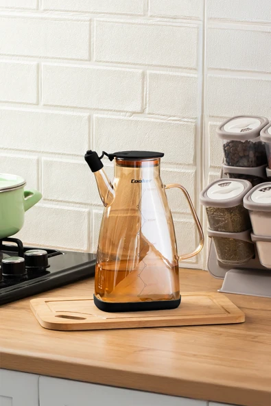 Porsima 3853-1 Renkli Borosilikat Cam Zeytinyağ Şişesi - Yağlık ve Sirkelik Siyah 1lt ürün görseli 1