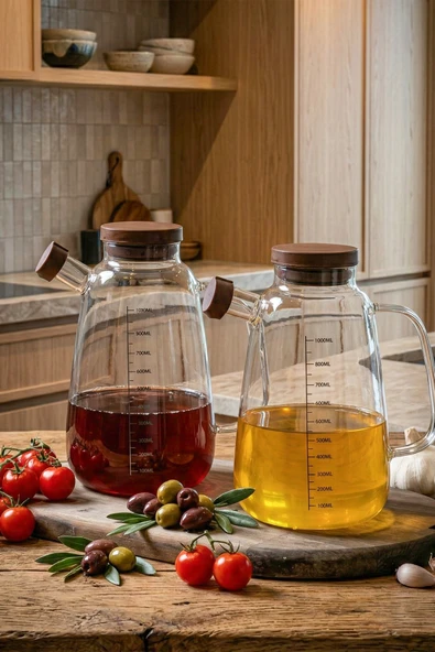 Porsima LM-0109 Livra Kapaklı Borosilikat Cam 2li Yağlık Sirkelik Yağdanlık Seti 1000ml ürün görseli 1