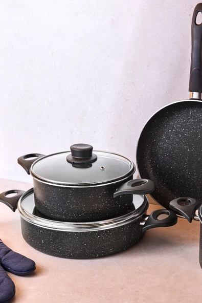 Perotti MasterGranito Black 7 Parça Tencere ve Tava Seti - Resim 4