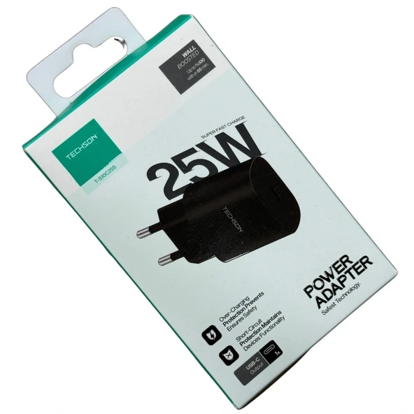 TECHSON 25W Type-C Adaptör şarj Başlığı Siyah S10C25S ürün görseli 1
