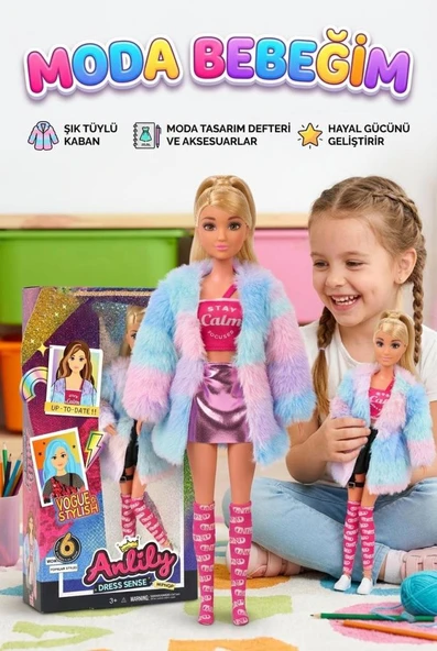Anlily Fashion Leader Moda Bebeği Renkli Saçlı- Trend Kıyafetli ve Aksesuarlı Oyuncak Bebek ürün görseli 1