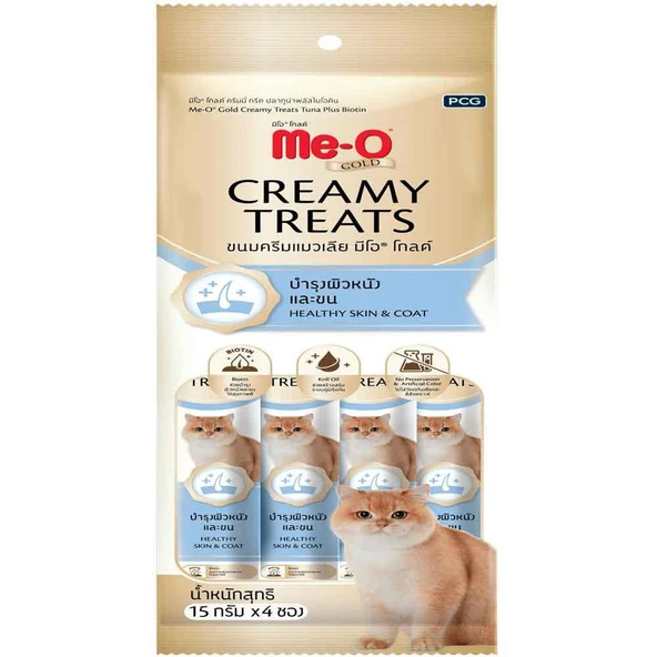 Me-O Gold Creamy Kedi Ödülü Ton Balıklı ve Biotinli 15 Gr 4'lü Paket ürün görseli 1