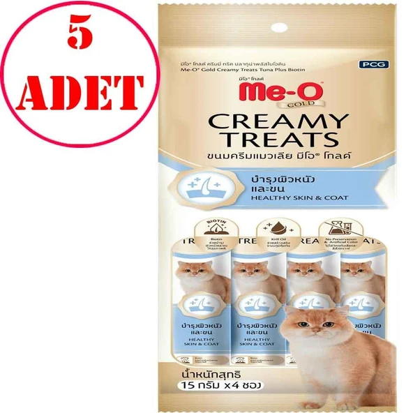 Me-O Gold Creamy Kedi Ödülü Ton Balıklı ve Biotinli 4x15 Gr 5 AD ürün görseli 1