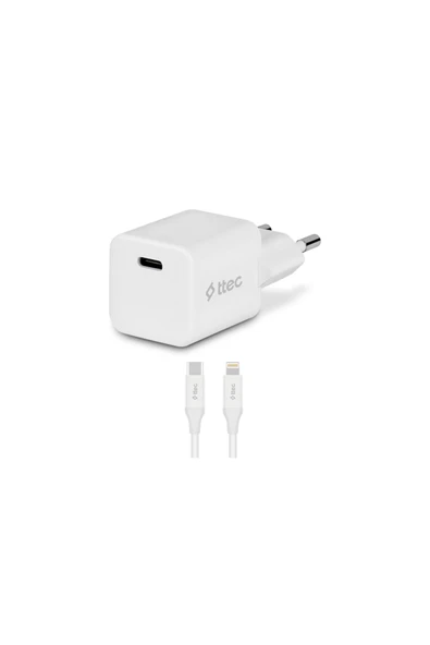 Ttec SmartCharger 20W PD Seyahat Hızlı Şarj Aleti + USB-C - Lightning (ıphone)1.50cm Kablo Beyaz - 2SCG20LB ürün görseli 1