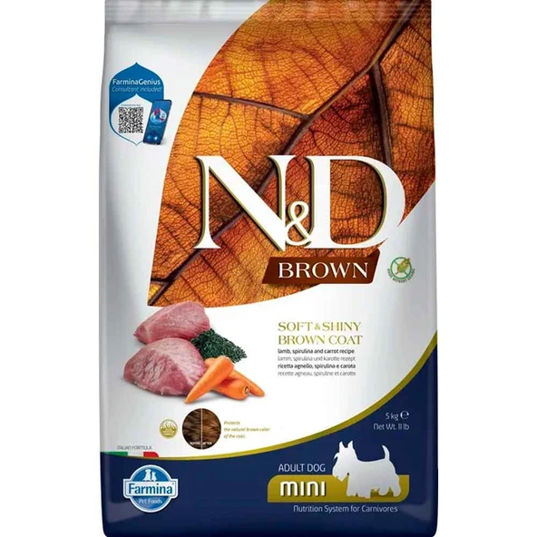 N&D Brown Kuzu Etli Spirulinalı Küçük Irk Köpek Maması ve Havuç Patates 5 Kg ürün görseli 1