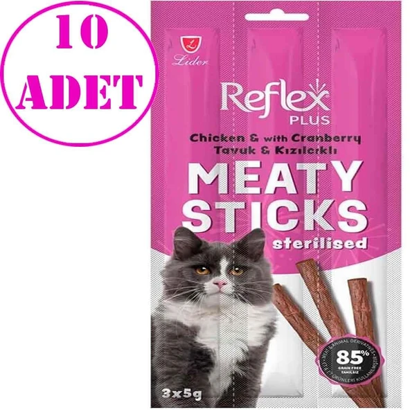 Reflex Plus Tavuklu ve Kızılcıklı Kısırlaştırılmış Kedi Ödül Çubuğu 3X5 Gr 10 AD ürün görseli 1