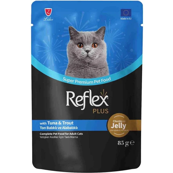 Reflex Plus Jöle İçinde Et Parçacıklı Ton Balıklı ve Alabalıklı Kedi Konservesi 85 Gr ürün görseli 1