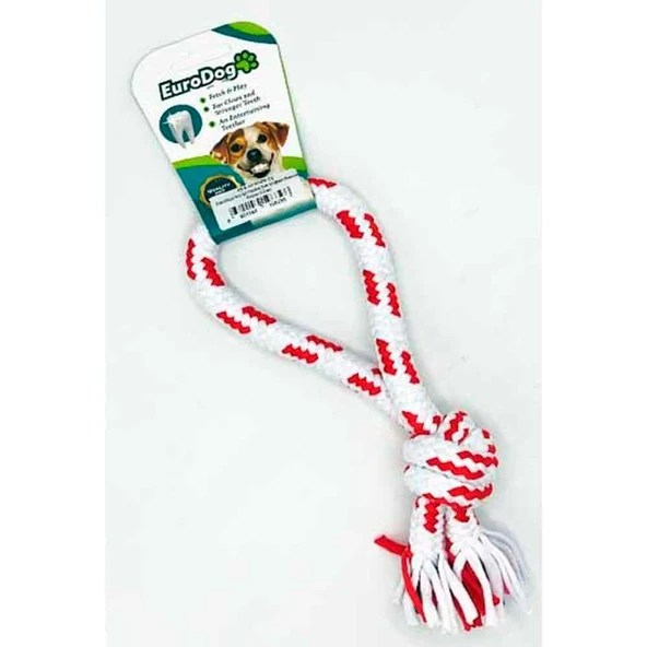 EuroDog Köpek Oyuncağı Diş İpi Halka Tek Düğüm Kırmızı Beyaz 25 cm ürün görseli 1
