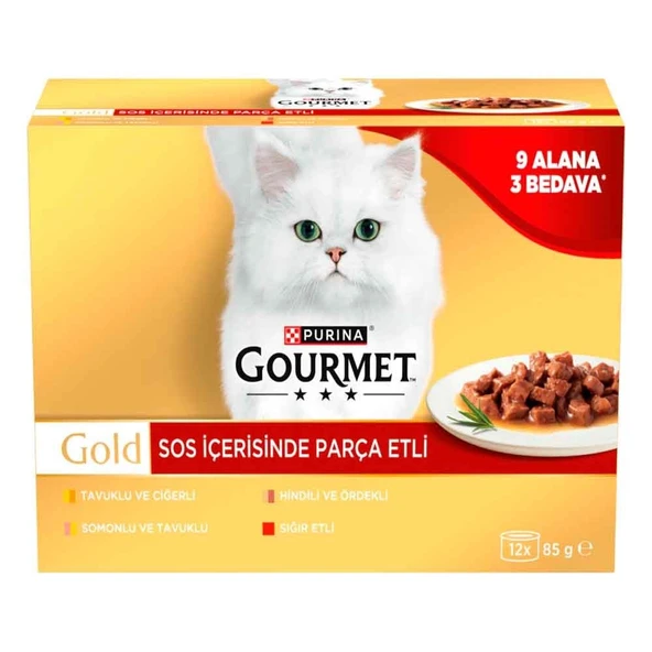 Gourmet Gold Soslu Parça Etli Karışık Çeşitli Kedi Konservesi 12x85 Gr (12 AL 9 ÖDE) ürün görseli 1
