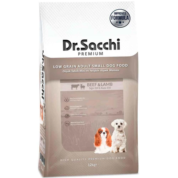 Dr Sacchi Küçük Irk Köpek Maması Düşük Tahıllı Sığır Etli ve Kuzu Etli 12 Kg ürün görseli 1