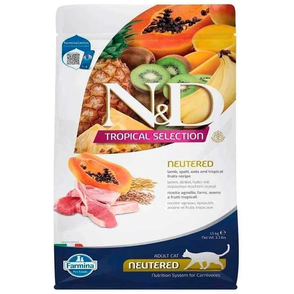 ND Kısır Kedi Maması Tropical Meyveli Kuzu Etli 1,5 Kg ürün görseli 1
