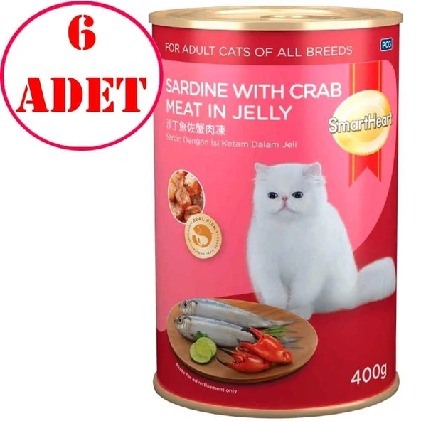 Smart Heart Kedi Konservesi Jöle İçinde Yengeç ve Sardalyalı 400 Gr 6 AD ürün görseli 1