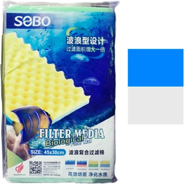Sobo Akvaryum Filtre Süngeri 40x30x2 Mavi Beyaz ürün görseli 1