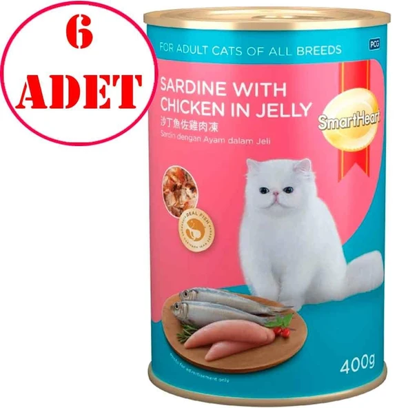 Smart Heart Kedi Konservesi Jöle İçinde Tavuklu ve Sardalyalı 400 Gr 6 AD ürün görseli 1