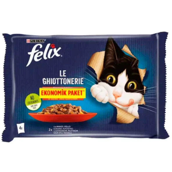 Felix Sığır Etli ve Tavuklu Yetişkin Kedi Maması 4x85 Gr ürün görseli 1