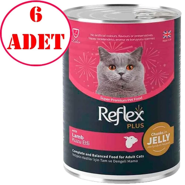 Reflex Plus Kedi Konservesi Parça Etli Kuzulu 400 Gr 6 AD ürün görseli 1