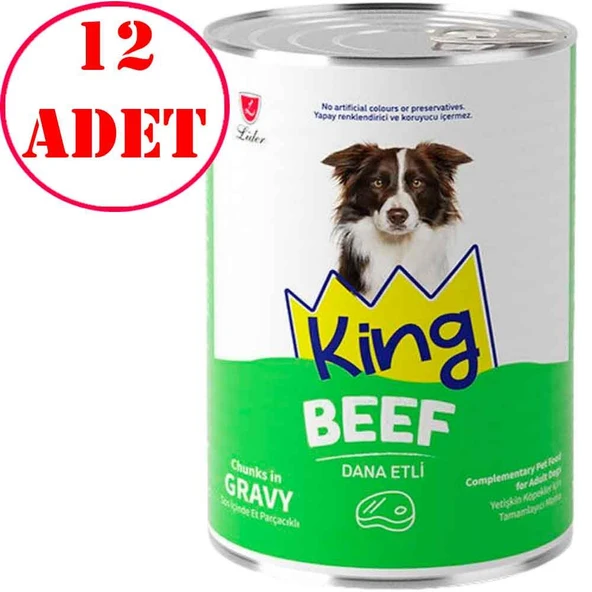 King Köpek Konservesi Sos İçerisinde Dana Etli Et Parçacıklı 400 Gr 12 AD ürün görseli 1