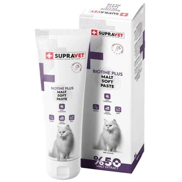 Supravet Biotine Plus Kediler İçin Tüy Sağlığı Güçlendirici Malt Paste 100 gr ürün görseli 1