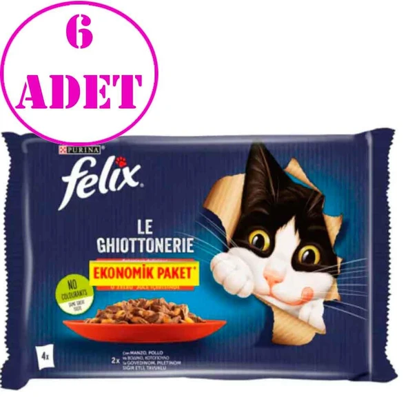 Felix Sığır Etli ve Tavuklu Yetişkin Kedi Maması 4x85 Gr 6 AD ürün görseli 1