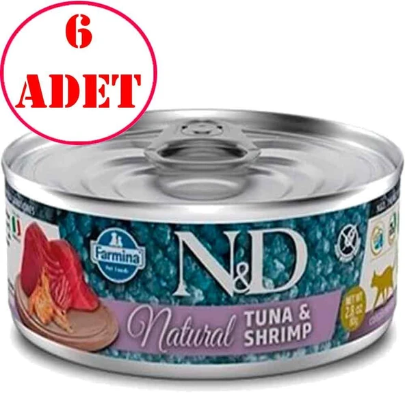 ND Natural Ton Balıklı ve Karidesli Kedi Konservesi 70 Gr 6 AD ürün görseli 1