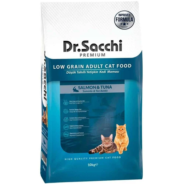 Dr Sacchi Kedi Maması Düşük Tahıllı Somonlu ve Ton Balıklı 10 Kg ürün görseli 1