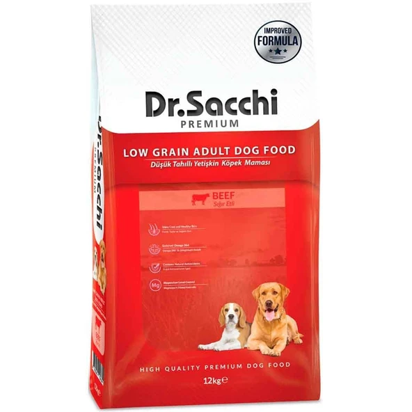 Dr Sacchi Köpek Maması Düşük Tahıllı Sığır Etli 12 Kg ürün görseli 1