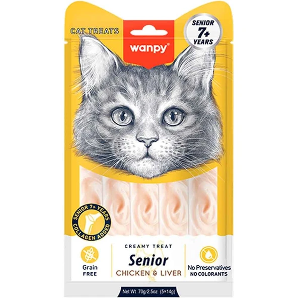 Wanpy Yaşlı Kedi Ödülü Tavuklu Ciğerli 14 Gr X 5 Li ürün görseli 1