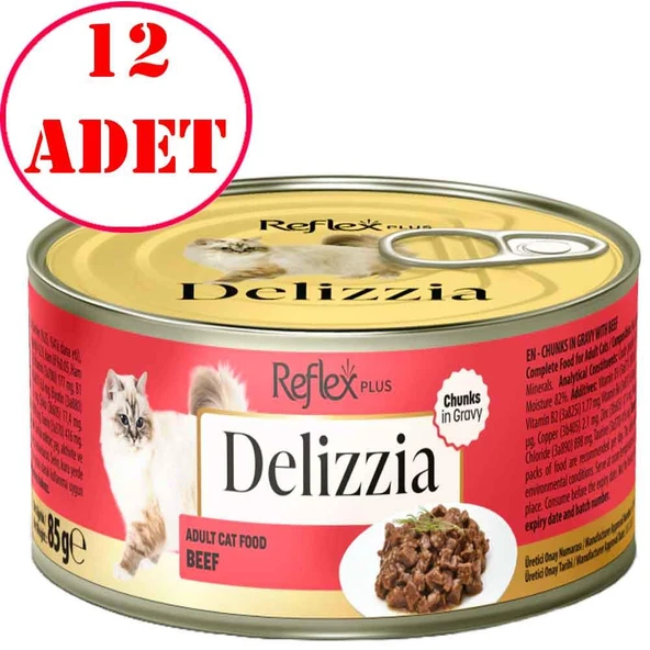 Reflex Plus Delizzia Kedi Konservesi Sos İçinde Dana Parça Etli 85 Gr 12 AD ürün görseli 1