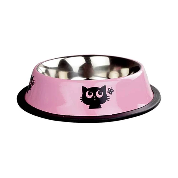 Ankur Oripet Kedi Desenli Metal Mama ve Su Kabı Pembe 16 Oz 15,5 Cm ürün görseli 1