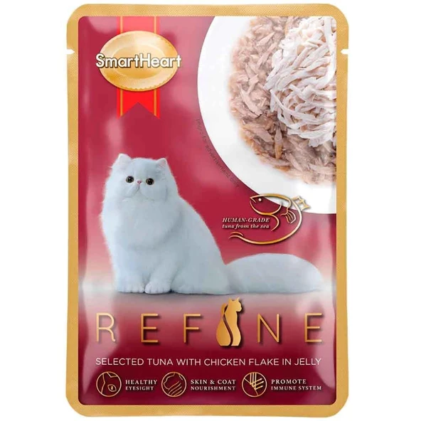 Smart Heart Refine Kedi Konservesi Jöle İçinde Tiftiklenmiş Tavuklu ve Ton Balıklı 70 Gr ürün görseli 1
