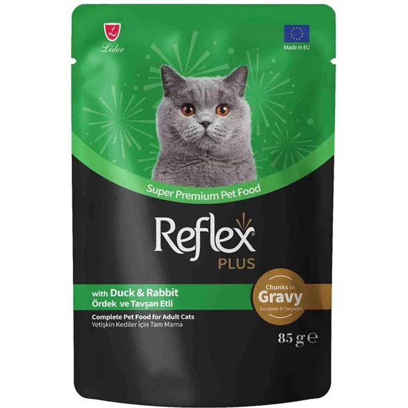 Reflex Plus Sos İçinde Et Parçacıklı Ördekli ve Tavşanlı Kedi Konservesi 85 Gr ürün görseli 1