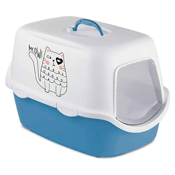 Stefanplast Kapalı Kedi Tuvaleti Griffe Baskılı Mavi/Beyaz ürün görseli 1
