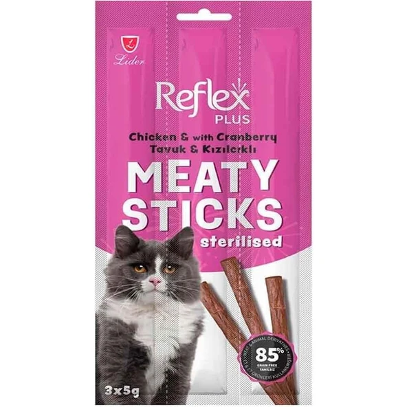 Reflex Plus Tavuklu ve Kızılcıklı Kısırlaştırılmış Kedi Ödül Çubuğu 3*5gr ürün görseli 1