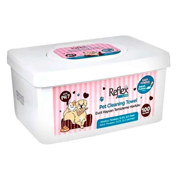 Reflex Care Bebek Pudrası Kokulu Kedi ve Köpekler İçin Temizleme Mendili (100'lü) ürün görseli 1