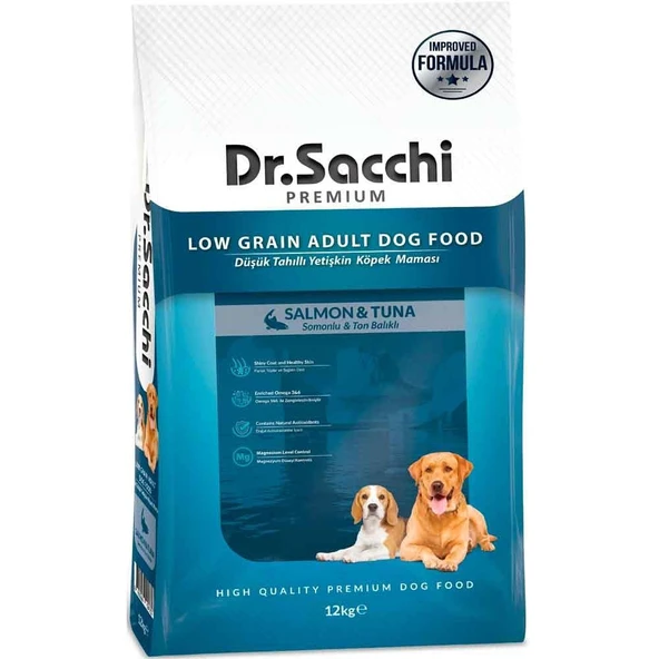 Dr. Sacchi Köpek Maması Düşük Tahıllı Somonlu ve Ton Balıklı 12 Kg ürün görseli 1