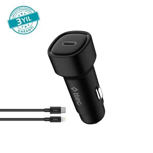 Ttec SmartCharger PD 30W Araç Hızlı Şarj Aleti USB-C - Lightning Kablo - 2CKP01LS ürün görseli 1