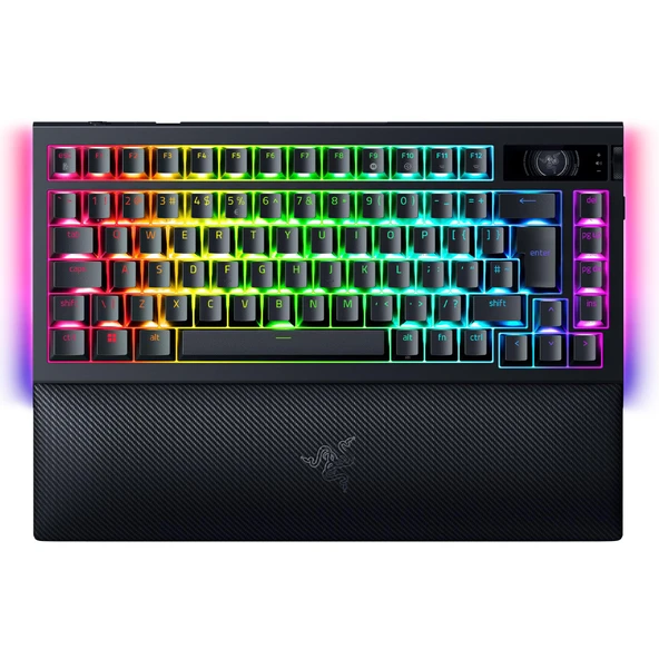 Razer BlackWidow V4 Pro 75% - Kablosuz Çalışırken Değiştirilebilir Oyun Klavyesi - OLED Ekran (Komut Çarkı, 4K Hz ve Bluetooth Bağlantısı, Manyetik Bilek Desteği) ISO ABD Düzeni | Siyah ürün görseli 1