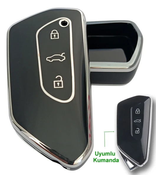 Volkswagen Golf 8 Seat Cupra Skoda Octavia Uyumlu Kumanda Anahtar Kılıfı Oto Anahtarlık Siyah Silver ürün görseli 1